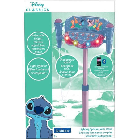 Microfono Stitch su supporto regolabile illuminato con altoparlante, 2 microfoni ed effetti vocali, altoparlante Bluetooth