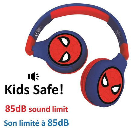 SPIDER-MAN Comode cuffie pieghevoli 2 in 1 bluetooth e cablate per bambini con limitazione del suono - LEXIBOOK