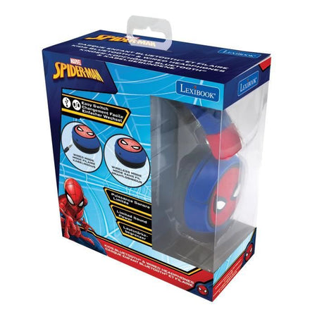SPIDER-MAN Comode cuffie pieghevoli 2 in 1 bluetooth e cablate per bambini con limitazione del suono - LEXIBOOK
