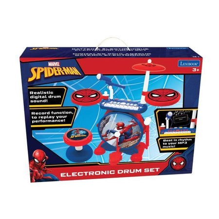 SPIDER-MAN Kit completo di batteria elettronica leggera con tastiera, piatti e sgabello - LEXIBOOK