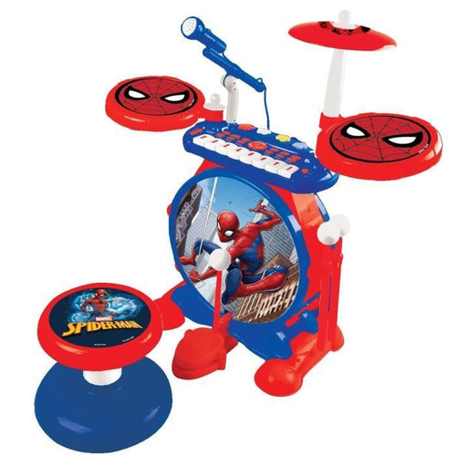 SPIDER-MAN Kit completo di batteria elettronica leggera con tastiera, piatti e sgabello - LEXIBOOK