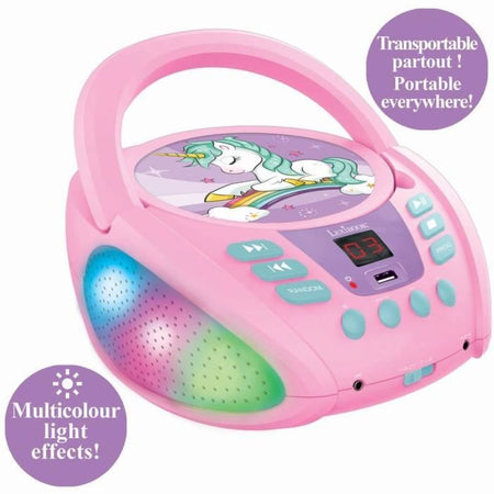 Lettore CD portatile Bluetooth Unicorn con effetti di luce e USB