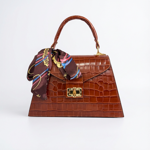 DOPPIASE Borsa a tracolla donna in Vera pelle effetto coccodrillo artigianale Made in Italy 27x17,9.5cm