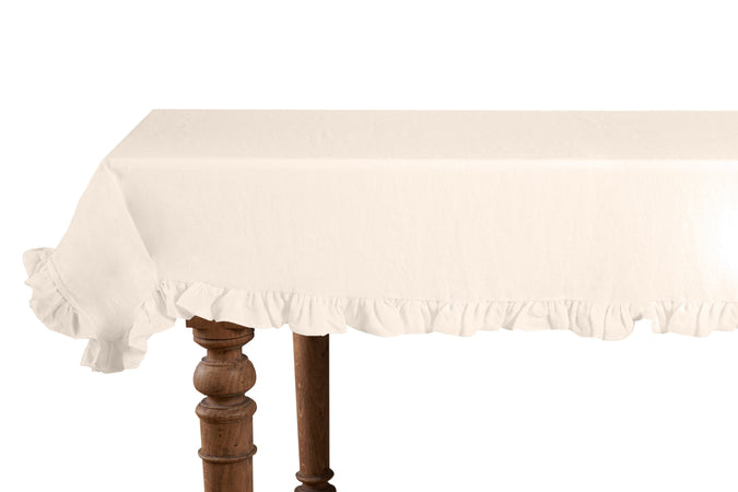 Tovaglia da tavola in 100% puro lino lavato delavè stone washed morbido resistente elegante made in italy  Avorio con Frou Fou