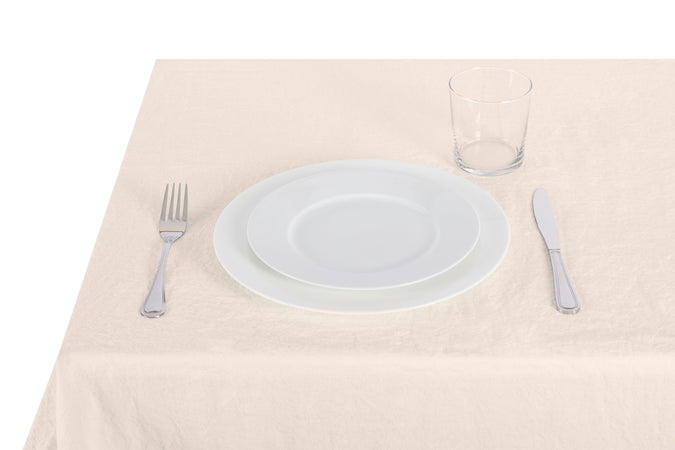Tovaglia da tavola in 100% puro lino lavato delavè stone washed morbido resistente elegante made in italy  Avorio con Frou Fou