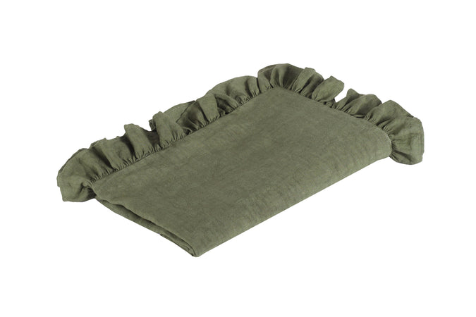 Tovaglia da tavola in 100% puro lino lavato delavè stone washed morbido resistente elegante made in italy  Oliva con Frou Frou