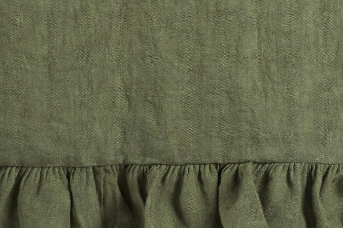 Tovaglia da tavola in 100% puro lino lavato delavè stone washed morbido resistente elegante made in italy  Oliva con Frou Frou