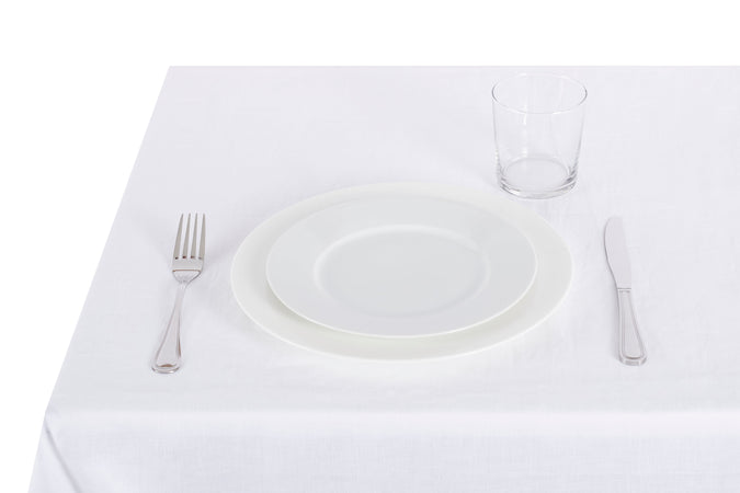 Tovaglia da tavola in 100% puro lino lavato delavè stone washed morbido resistente elegante made in italy  Bianco con Frou Frou