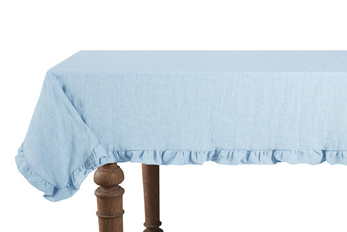 Tovaglia da tavola in 100% puro lino lavato delavè stone washed morbido resistente elegante made in italy  Orizzonte con Frou Frou