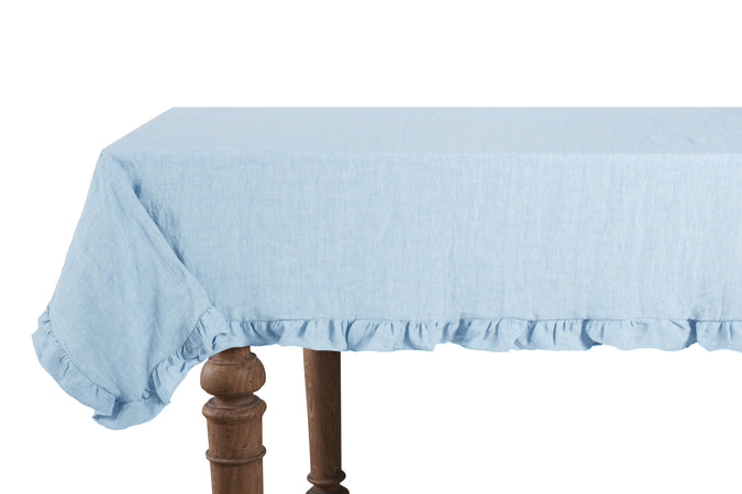 Tovaglia da tavola in 100% puro lino lavato delavè stone washed morbido resistente elegante made in italy  Orizzonte con Frou Frou