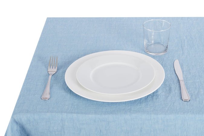 Tovaglia da tavola in 100% puro lino lavato delavè stone washed morbido resistente elegante made in italy  Orizzonte con Frou Frou