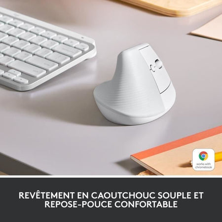 Logitech Lift Mouse Wireless Verticale Ergonomico, Ricevitore USB Bluetooth o Logi Bolt, Silenzioso - Off-White