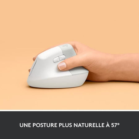 Logitech Lift Mouse Wireless Verticale Ergonomico, Ricevitore USB Bluetooth o Logi Bolt, Silenzioso - Off-White