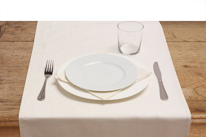 Runner da tavola in 100% puro lino lavato delavè stone washed morbido resistente elegante made in italy Avorio con Frou Frou
