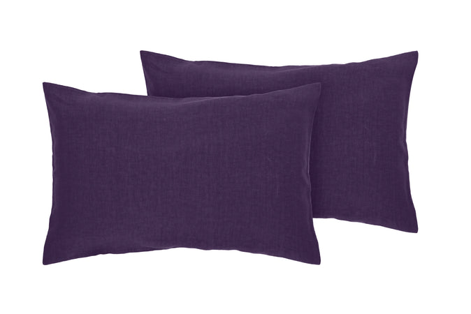 Coppia di federe in puro lino stone washed Viola