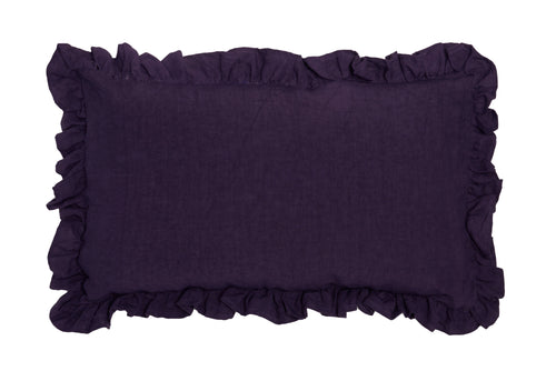 Federa in puro lino stonewashed Viola con Frou Frou