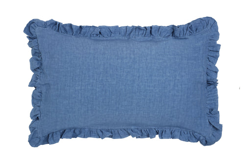 Federa in puro lino stonewashed Bluette con Frou Frou