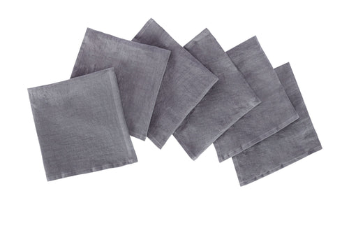 Set di 6 tovaglioli da tavola 45 X 45 CM in 100% puro lino lavato delavè stone washed morbido resistente elegante made in italy ANTRACITE - Vanita di raso