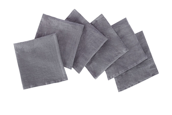 Set di 6 tovaglioli da tavola 45 X 45 CM in 100% puro lino lavato delavè stone washed morbido resistente elegante made in italy ANTRACITE