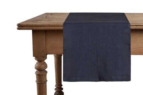 Runner da tavola in 100% puro lino lavato delavè stone washed morbido resistente elegante made in italy BLU NOTTE - Vanita di raso
