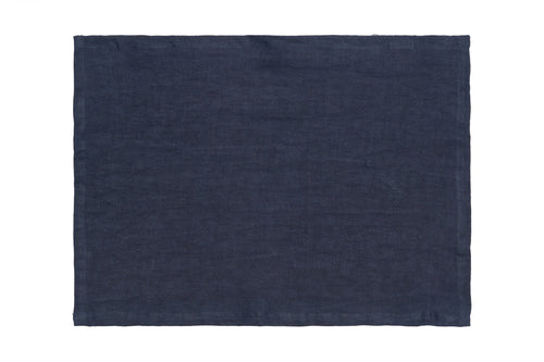 Set di 2 tovagliette americane coppia tovagliette 35 X 50 CM in 100% puro lino lavato delavè stone washed morbido resistente elegante made in italy BLU NOTTE - Vanita di raso