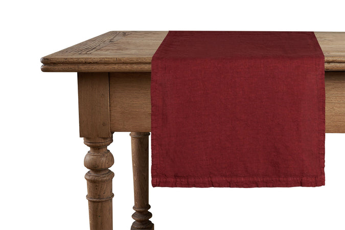 Runner da tavola in 100% puro lino lavato delavè stone washed morbido resistente elegante made in italy BORDEAUX - Vanita di raso