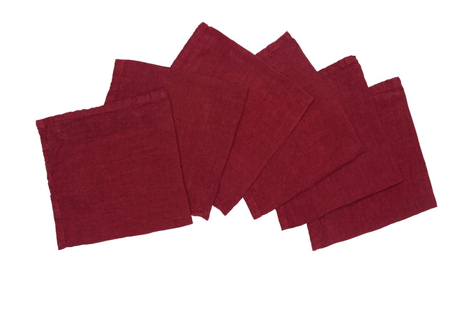 Set di 6 tovaglioli da tavola 45 X 45 CM in 100% puro lino lavato delavè stone washed morbido resistente elegante made in italy BORDEAUX