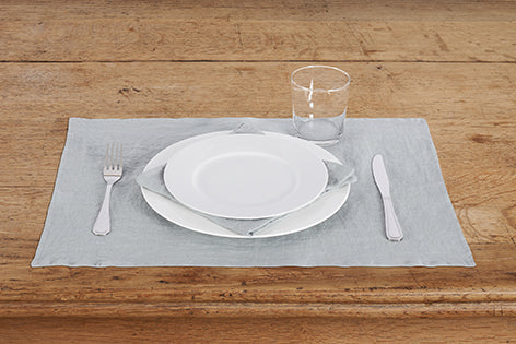 Set di 2 tovagliette americane coppia tovagliette 35 X 50 CM in 100% puro lino lavato delavè stone washed morbido resistente elegante made in italy  GRIGIO - Vanita di raso