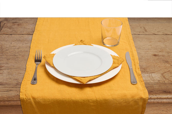 Runner da tavola in 100% puro lino lavato delavè stone washed morbido resistente elegante made in italy OCRA - Vanita di raso