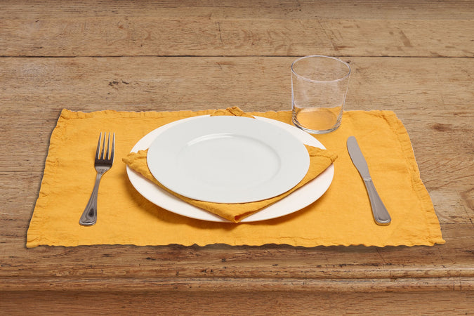 Set di 2 tovagliette americane coppia tovagliette 35 X 50 CM in 100% puro lino lavato delavè stone washed morbido resistente elegante made in italy  OCRA - Vanita di raso