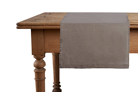 Runner da tavola in 100% puro lino lavato delavè stone washed morbido resistente elegante made in italy  TORTORA - Vanita di raso