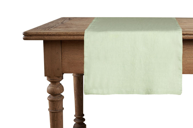 Runner da tavola in 100% puro lino lavato delavè stone washed morbido resistente elegante made in italy  VERDE MENTA - Vanita di raso