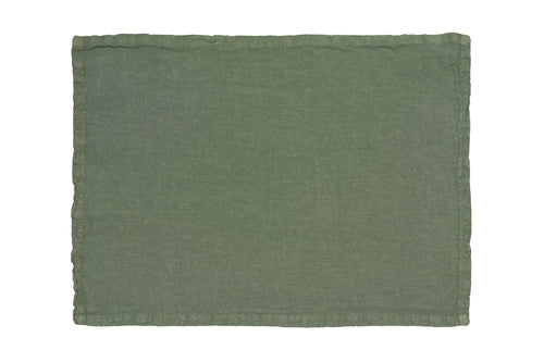Set di 2 tovagliette americane coppia tovagliette 35 X 50 CM in 100% puro lino lavato delavè stone washed morbido resistente elegante made in italy VERDE OLIVA - Vanita di raso