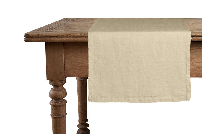 Runner da tavola in 100% puro lino lavato delavè stone washed morbido resistente elegante made in italy  SABBIA - Vanita di raso