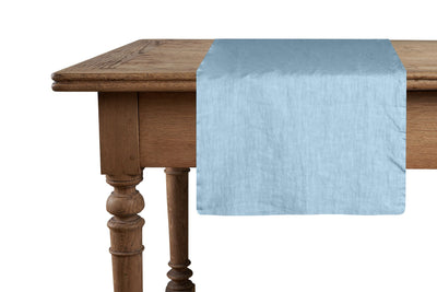 Runner da tavola in 100% puro lino lavato delavè stone washed morbido resistente elegante made in italy AZZURRO - Vanita di raso