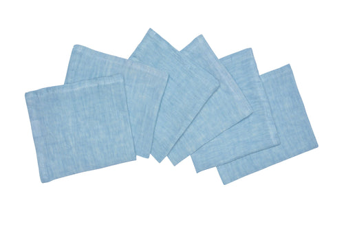 Set di 6 tovaglioli da tavola 45 X 45 CM in 100% puro lino lavato delavè stone washed morbido resistente elegante made in italy AZZURRO - Vanita di raso