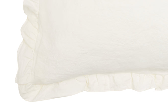 Federa in puro lino stonewashed Avorio con Frou Frou