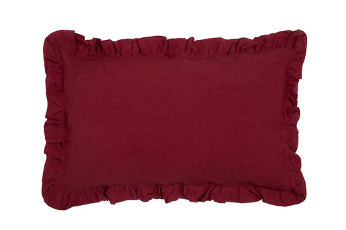 Federa in puro lino stonewashed Bordeaux con Frou Frou