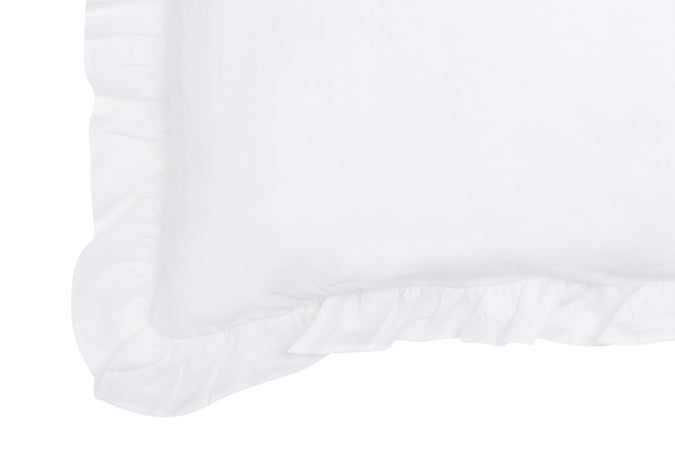 Federa in puro lino stonewashed Bianco con Frou Frou