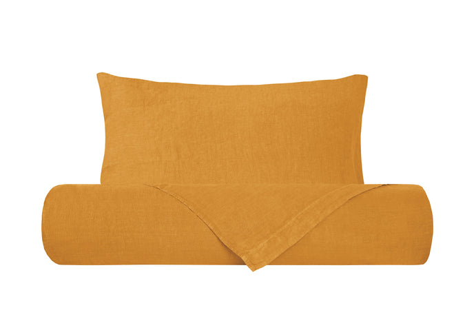 Parure letto in Puro Lino Stonewashed Ocra
