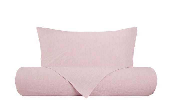 Parure letto in Puro Lino Stonewashed Rosa Perla