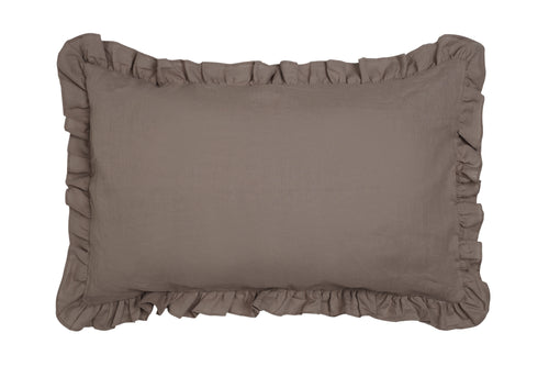 Federa in puro lino stonewashed Tortora con Frou Frou