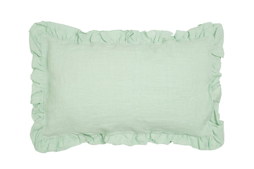 Federa in puro lino stonewashed Verde Delicato con Frou Frou