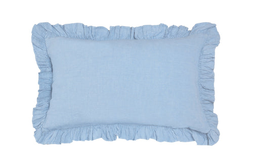 Federa in puro lino stonewashed Azzurro con Frou Frou