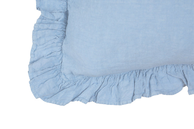 Federa in puro lino stonewashed Azzurro con Frou Frou