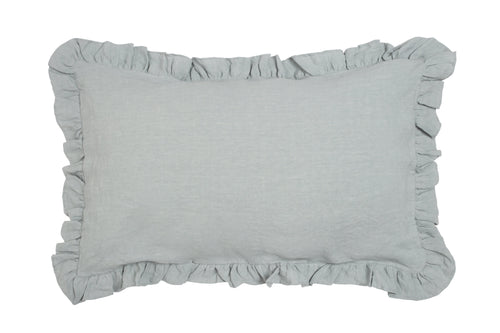 Federa in puro lino stonewashed Grigio con Frou Frou