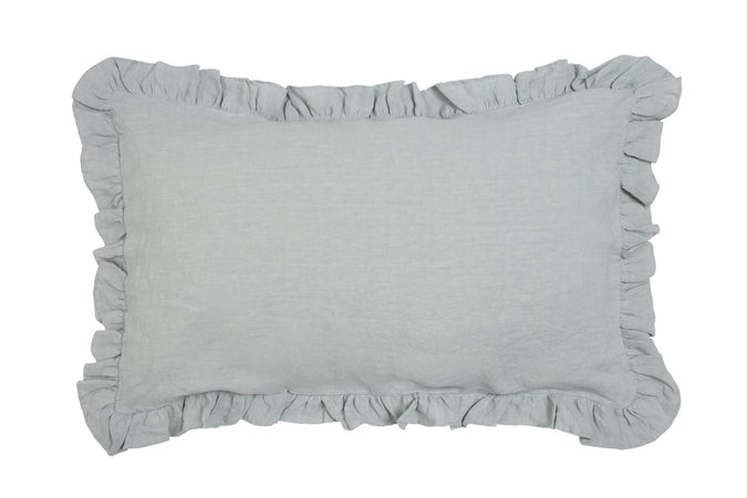 Federa in puro lino stonewashed Grigio con Frou Frou