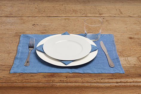 Set di 2 tovagliette americane coppia tovagliette 35 X 50 CM in 100% puro lino lavato delavè stone washed morbido resistente elegante made in italy  BLUETTE