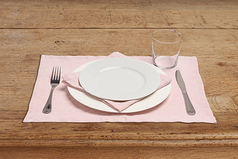 Set di 2 tovagliette americane coppia tovagliette 35 X 50 CM in 100% puro lino lavato delavè stone washed morbido resistente elegante made in italy  ROSA