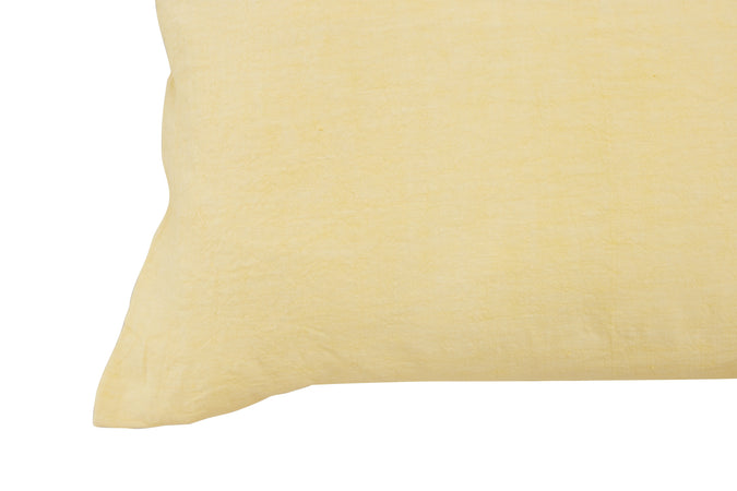 Federa con elegante iniziale ricamata in puro lino stonewashed Giallo